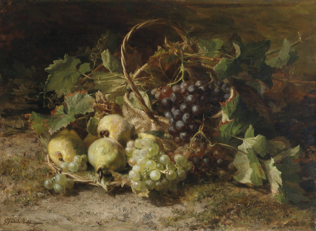 Still Life Oil Painting - Rustic Grapes and Pears - Oil Painting Haven