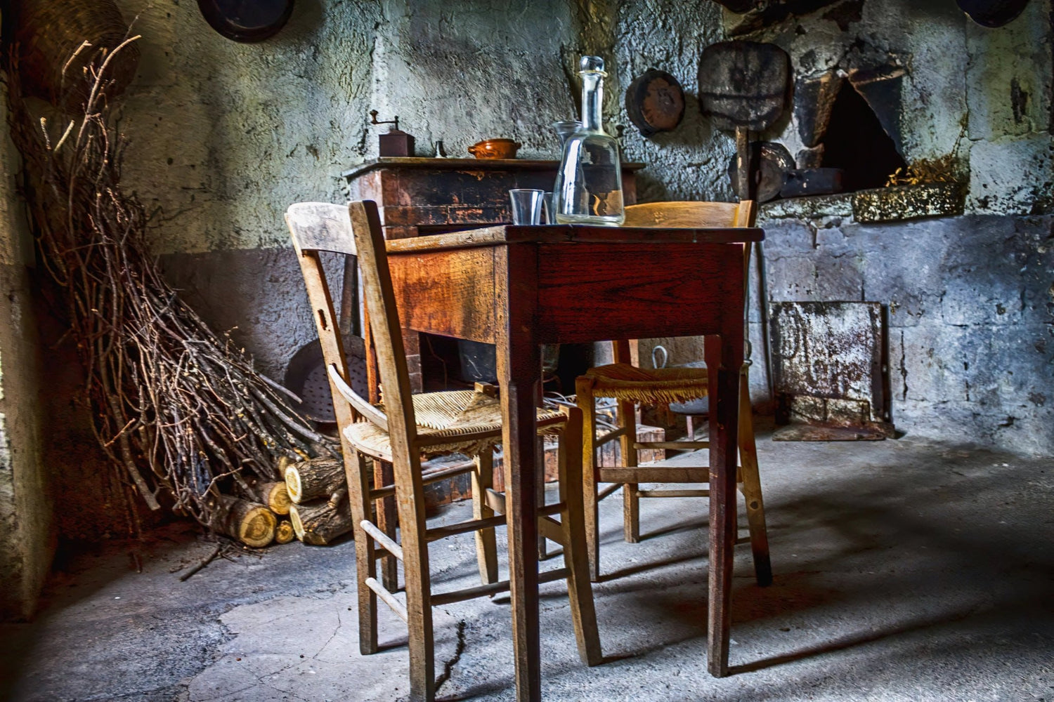 Still Life Oil Painting - Rustic Interior with Wooden Furniture - Oil Painting Haven
