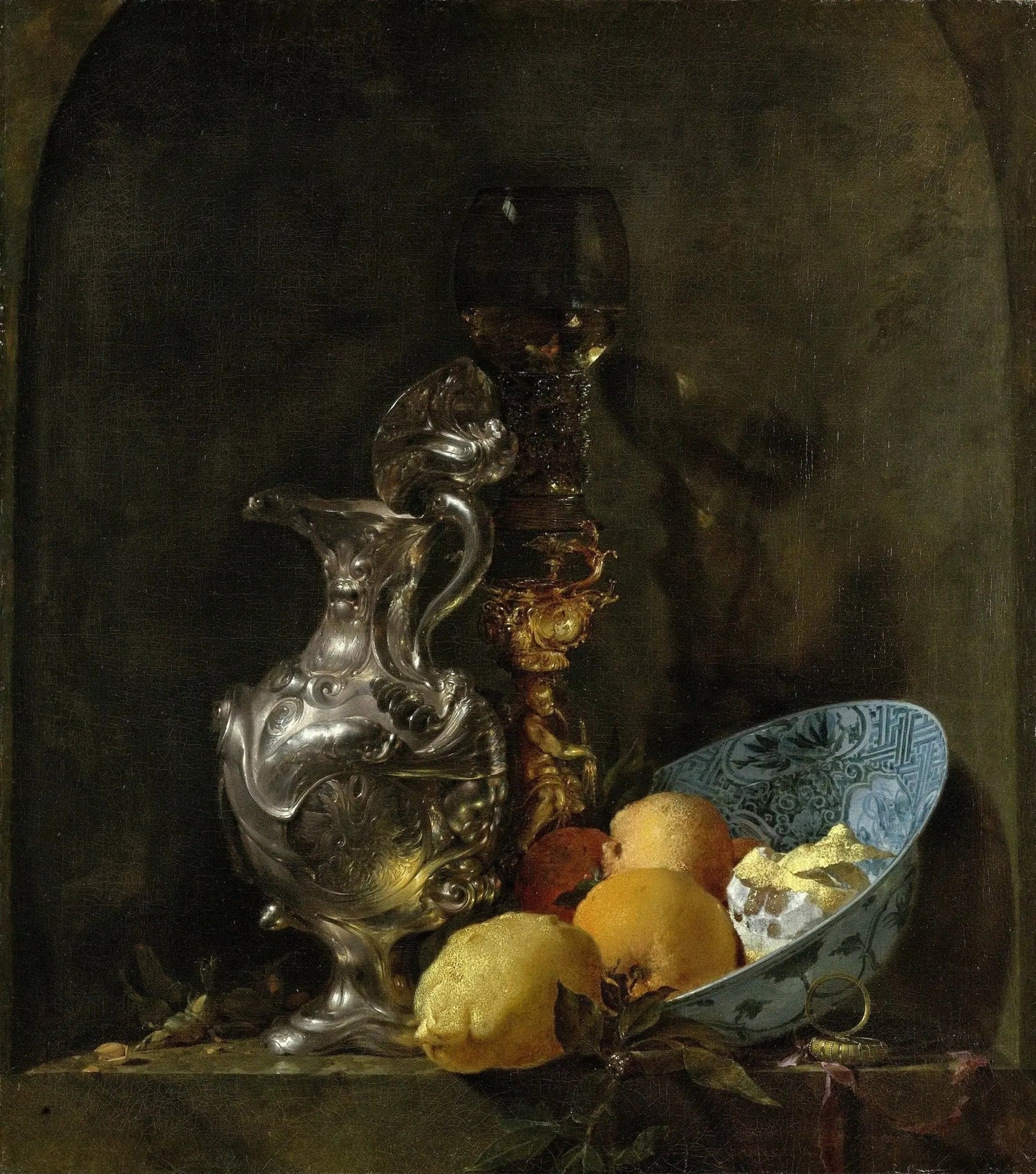 Still Life Oil Painting - Silver Ewer, Fruits and Ornate Glass - Oil Painting Haven