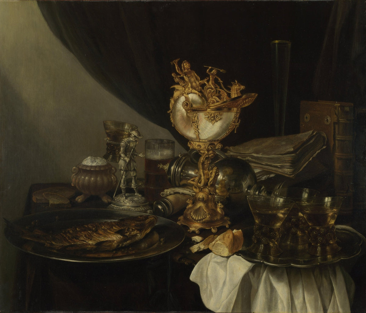 Still Life Oil Painting - Silver Goblet and Feast - Oil Painting Haven