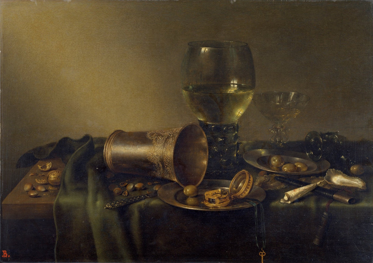 Still Life Oil Painting - Silver Goblet and Olives - Oil Painting Haven