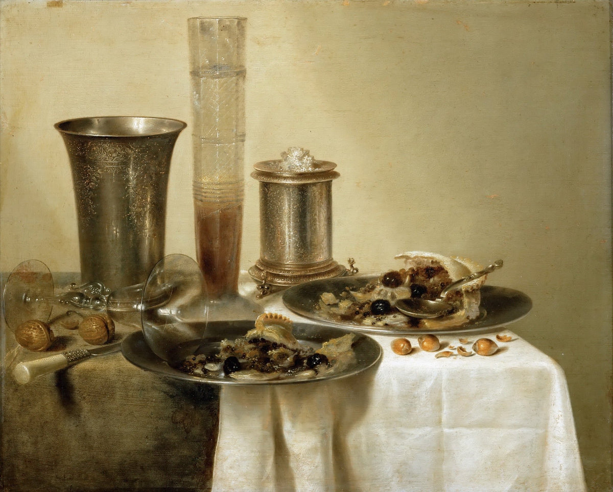 Still Life Oil Painting - Silverware and Dessert Table - Oil Painting Haven
