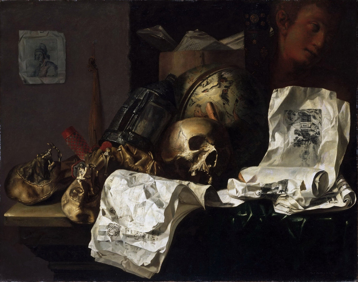 Still Life Oil Painting - Skull, Globe and Books - Oil Painting Haven