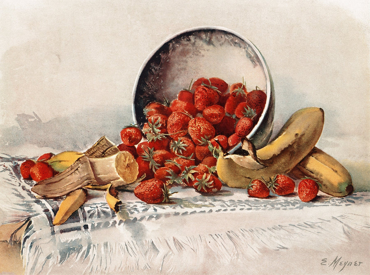 Still Life Oil Painting - Strawberries and Bananas - Oil Painting Haven