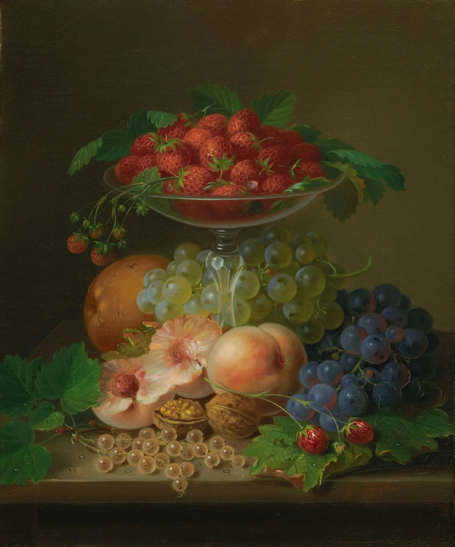 Still Life Oil Painting - Strawberries, Grapes and Peaches - Oil Painting Haven