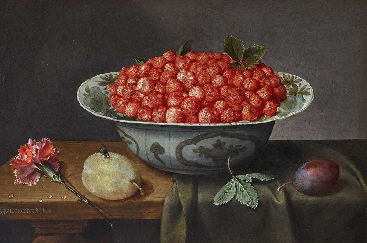 Still Life Oil Painting - Strawberries in Ceramic Bowl - Oil Painting Haven