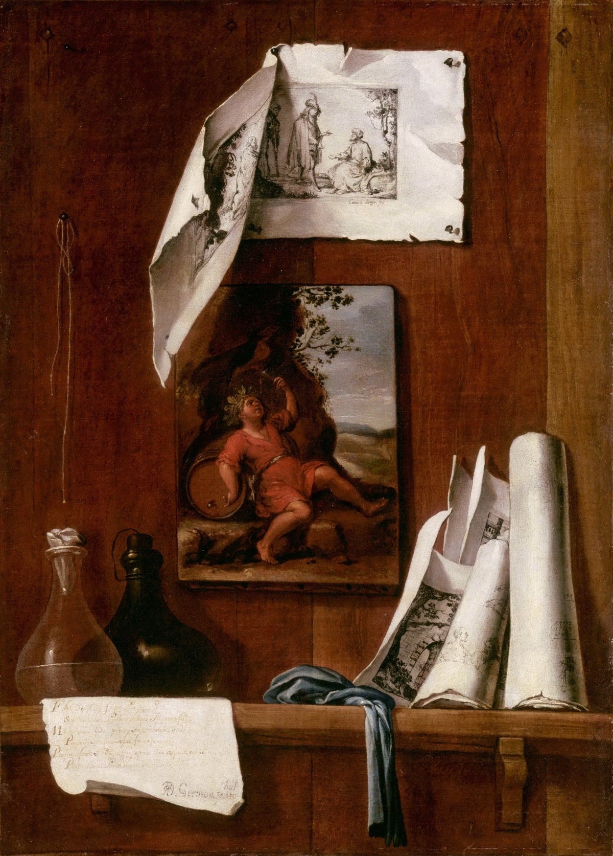Still Life Oil Painting - Studio Wall with Sketches - Oil Painting Haven