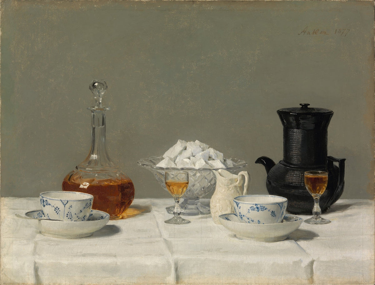 Still Life Oil Painting - Tea Service and Decanter - Oil Painting Haven