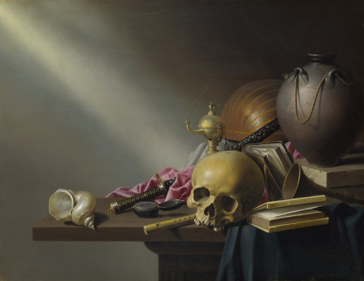 Still Life Oil Painting - Vanitas Skull and Books - Oil Painting Haven