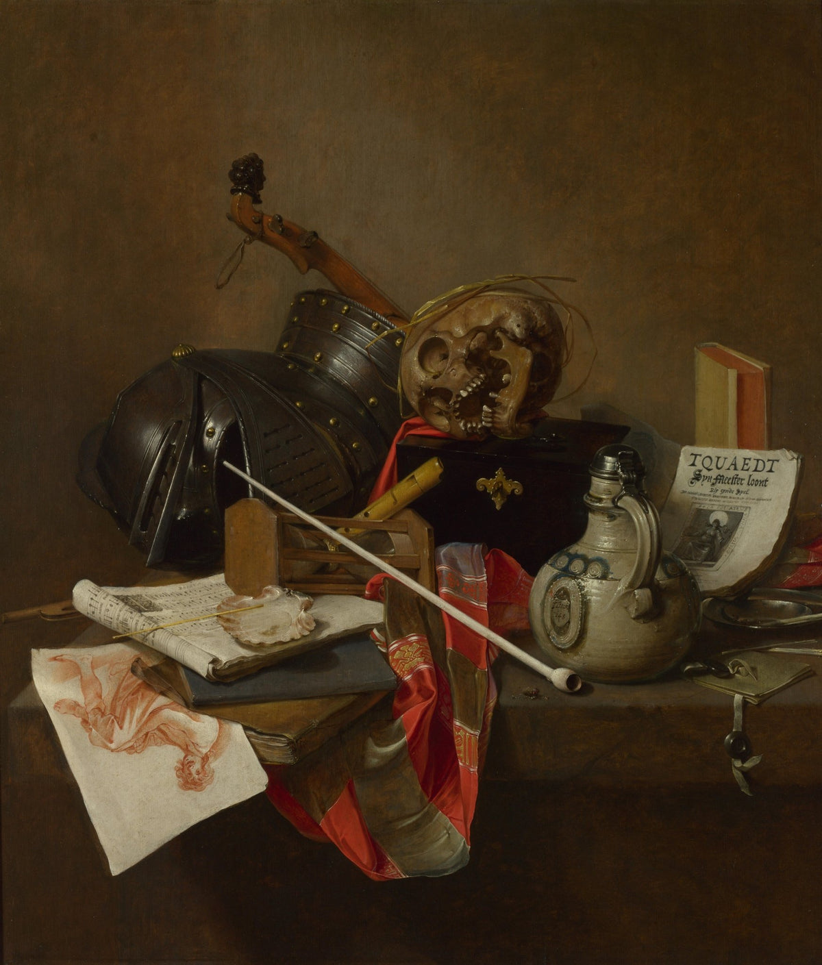 Still Life Oil Painting - Vanitas with Skull and Armor - Oil Painting Haven