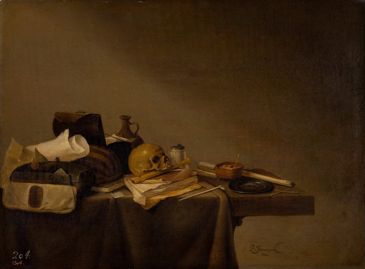 Still Life Oil Painting - Vanitas with Skull and Books - Oil Painting Haven