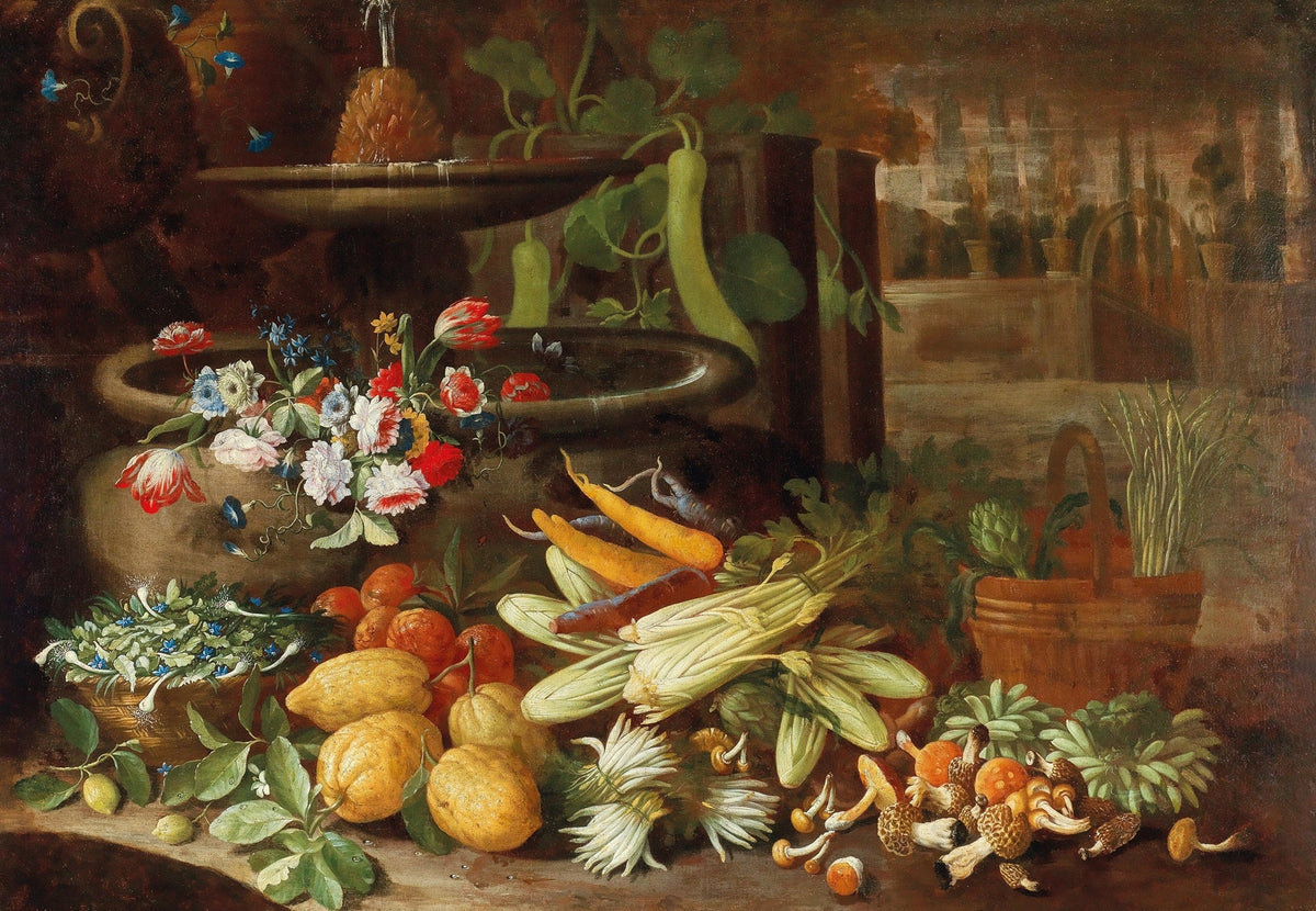 Still Life Oil Painting - Vegetables, Citrus and Flowers - Oil Painting Haven