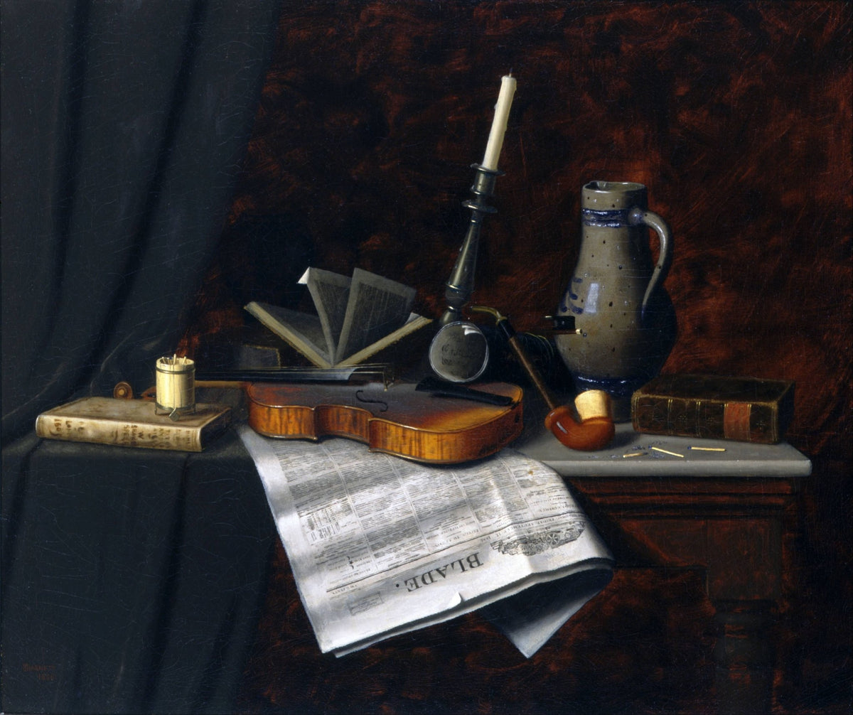 Still Life Oil Painting - Violin and Books - Oil Painting Haven