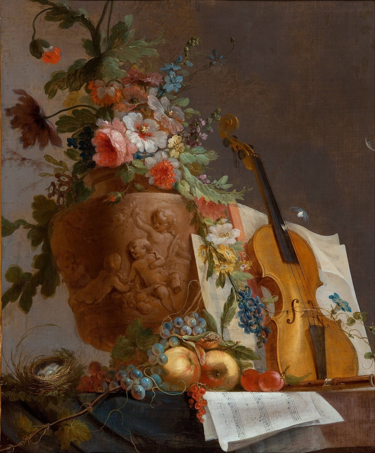 Still Life Oil Painting - Violin, Flowers and Fruit - Oil Painting Haven