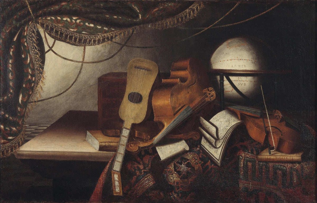 Still Life Oil Painting - Violin, Lute and Globe - Oil Painting Haven