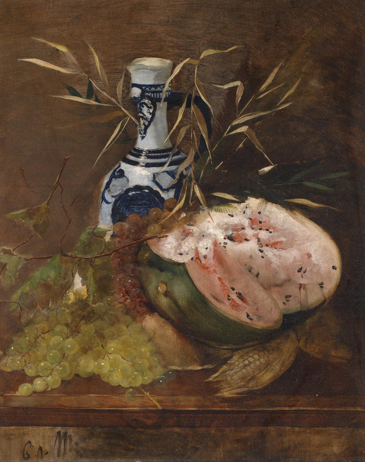 Still Life Oil Painting - Watermelon and Grapes - Oil Painting Haven