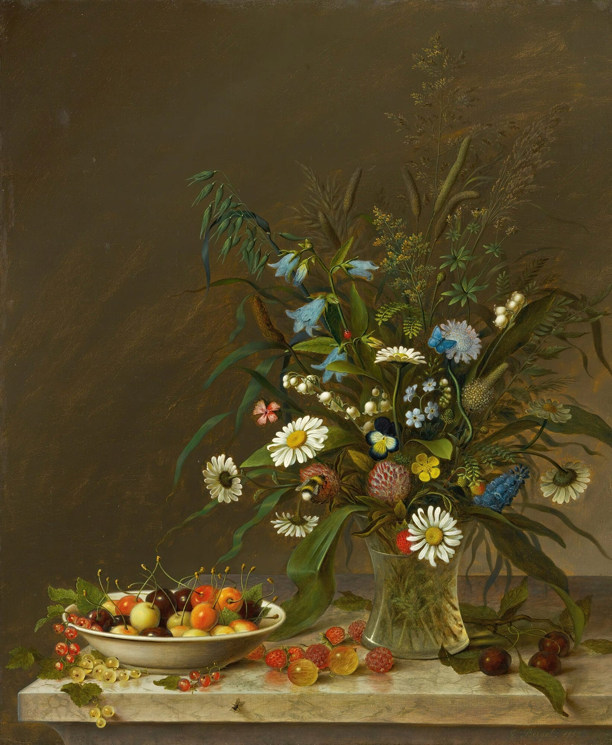 Still Life Oil Painting - Wildflowers and Summer Fruit - Oil Painting Haven
