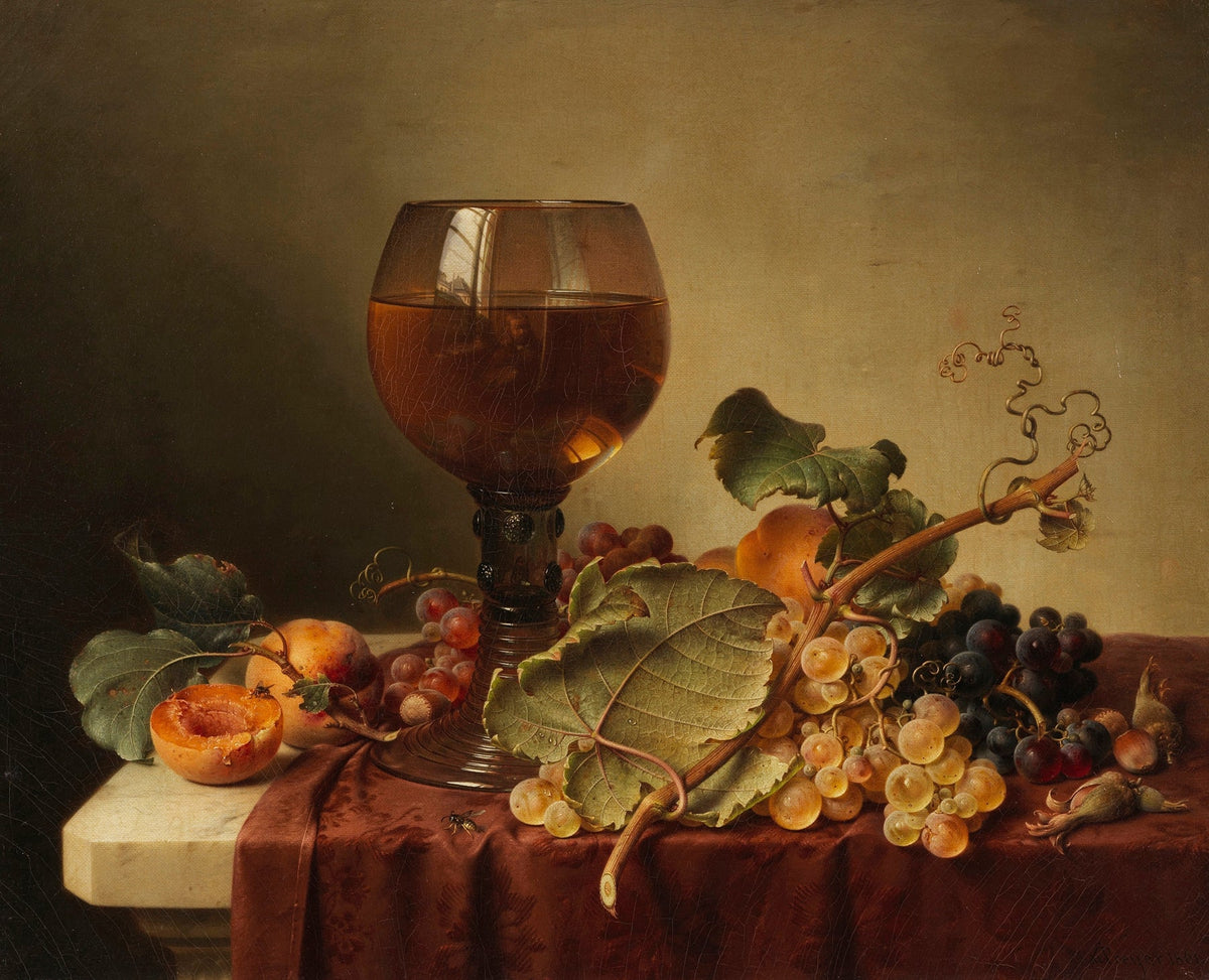 Still Life Oil Painting - Wine Glass and Grapes - Oil Painting Haven