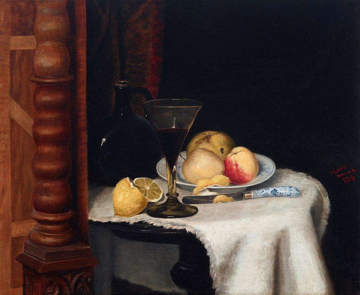 Still Life Oil Painting - Wine Glass and Pears - Oil Painting Haven