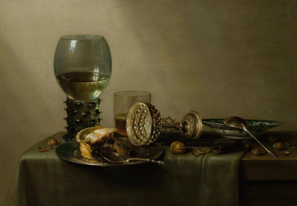 Still Life Oil Painting - Wine Glass and Pie - Oil Painting Haven