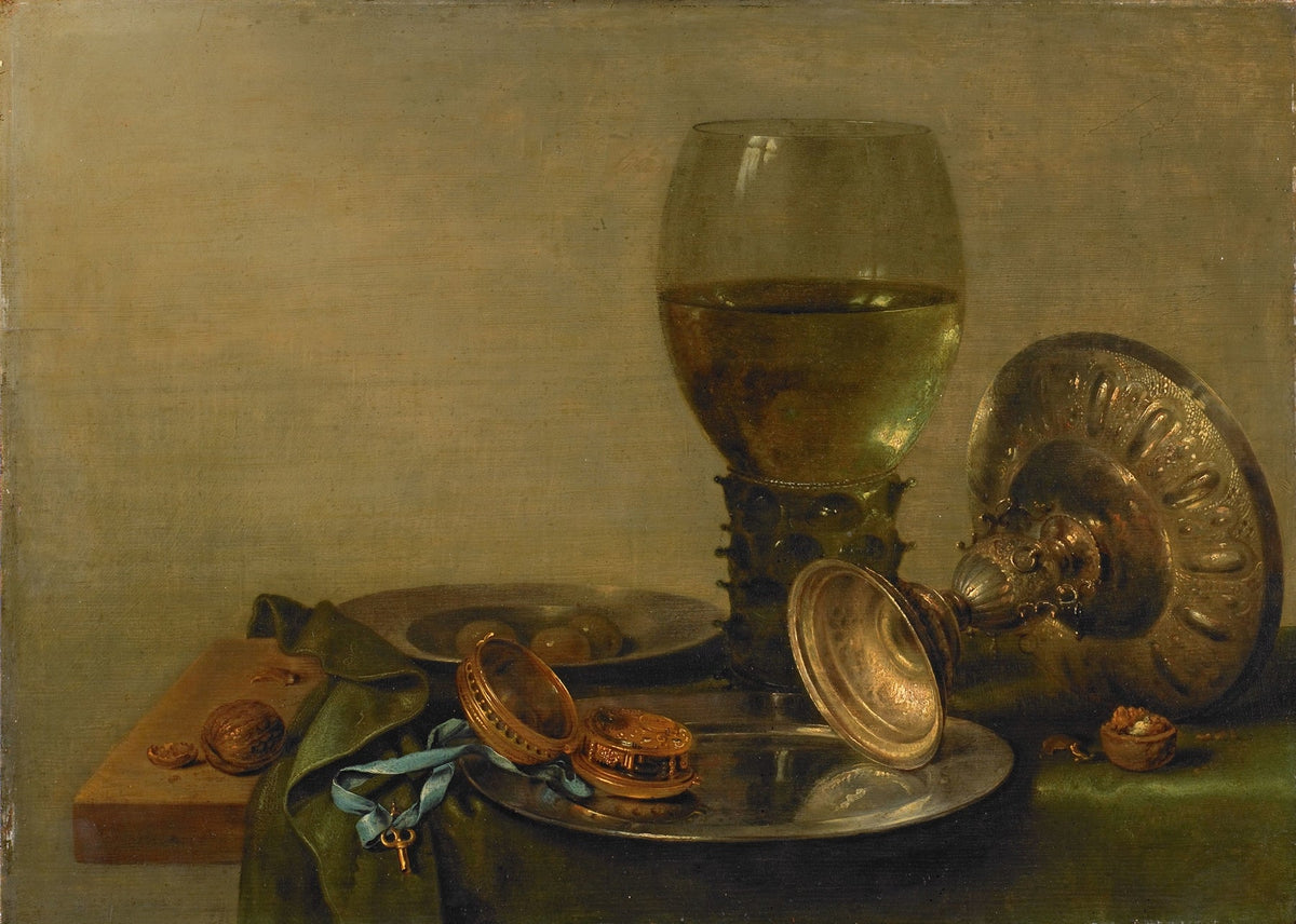 Still Life Oil Painting - Wine Glass and Silverware - Oil Painting Haven