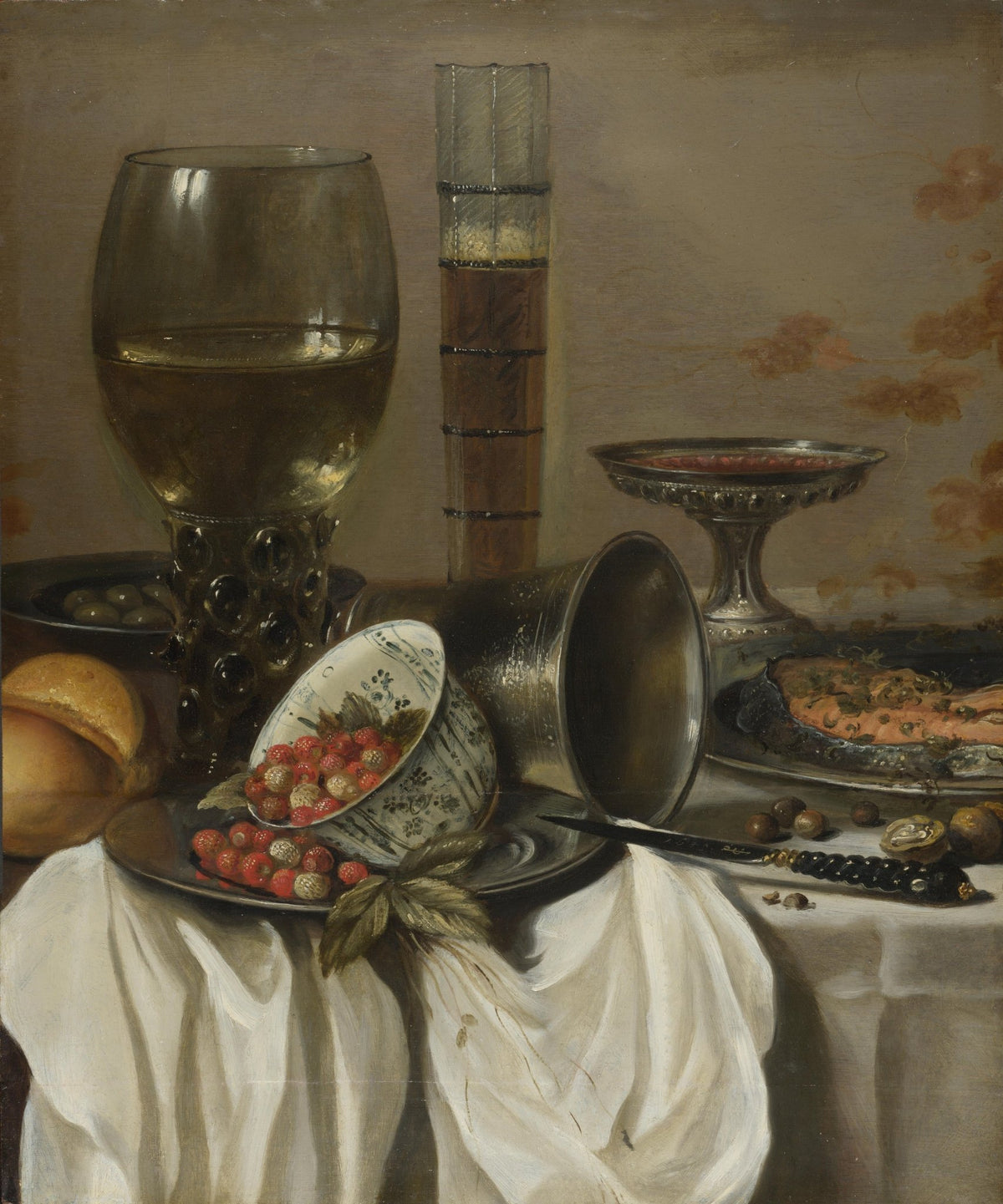 Still Life Oil Painting - Wine Glass and Wild Strawberries - Oil Painting Haven