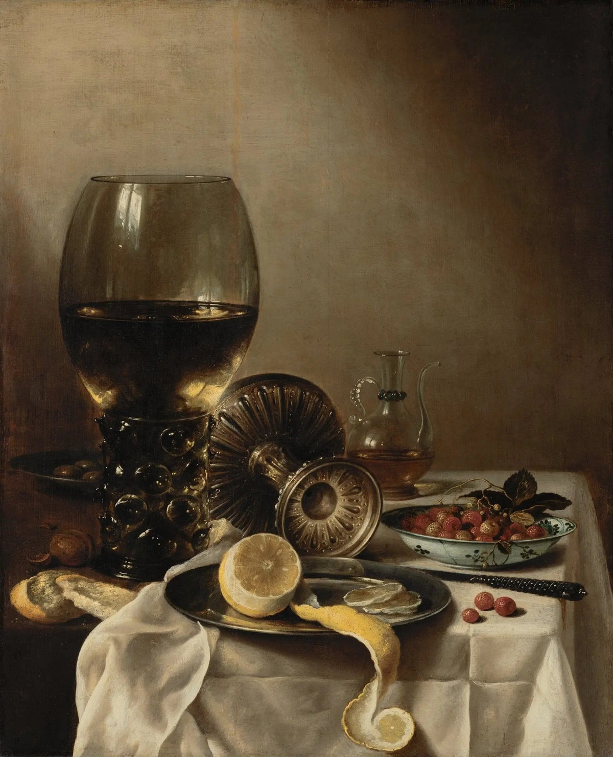 Still Life Oil Painting - Wine Glass, Lemon and Berries - Oil Painting Haven
