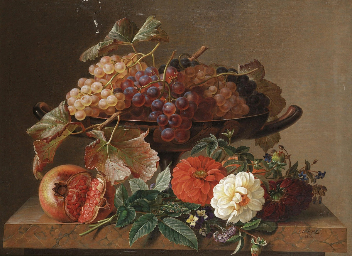 Still Life with Grapes and Flowers – Floral Oil Painting - Oil Painting Haven