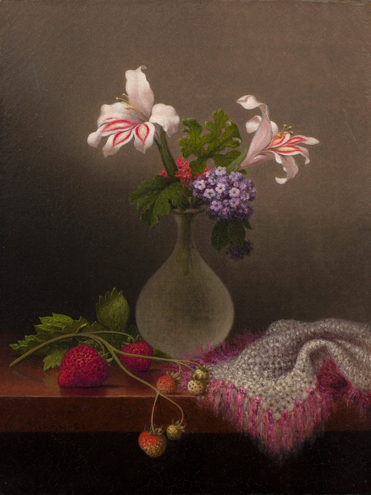 Still Life with Lily, Strawberries and Vase - Floral Oil Painting - Oil Painting Haven