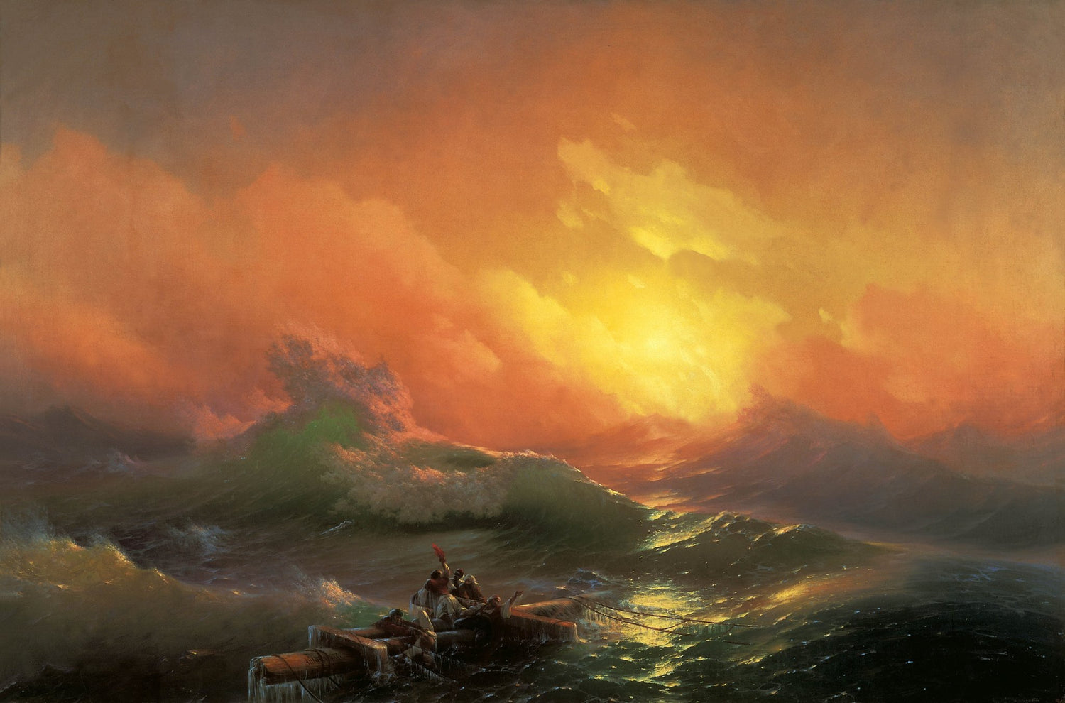 Stormy Sea with Raft at Sunset – Landscape Oil Painting - Oil Painting Haven