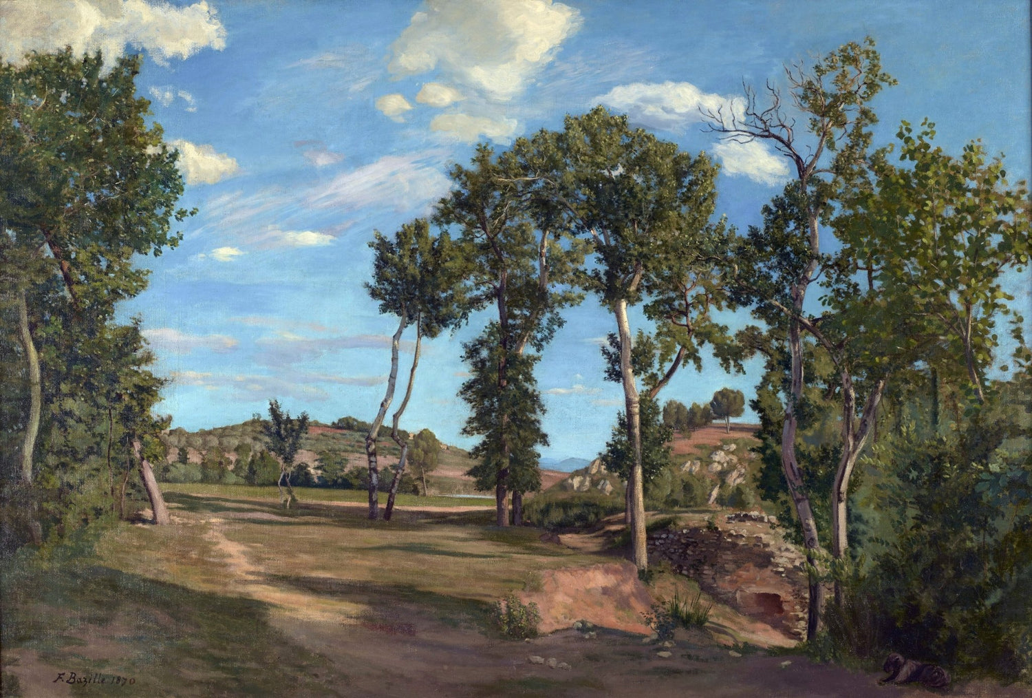 Hand painted landscape oil painting on canvas showing sunlit trees lining a country path under a blue sky with textured. - Add Frame, Canvas, Country, Forest, Hand Painted, Landscape, Made To Order, Oil Painting, Road