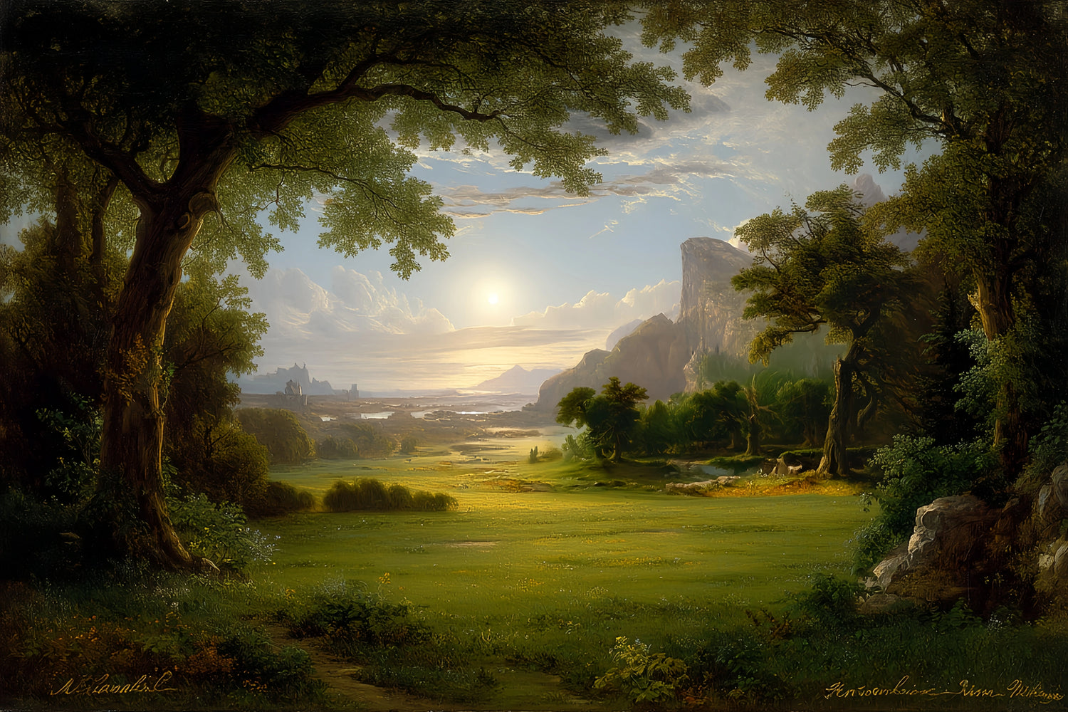 Sunlit Valley Castle Original Oil Painting For Sale | Landscape - Oil Painting Haven