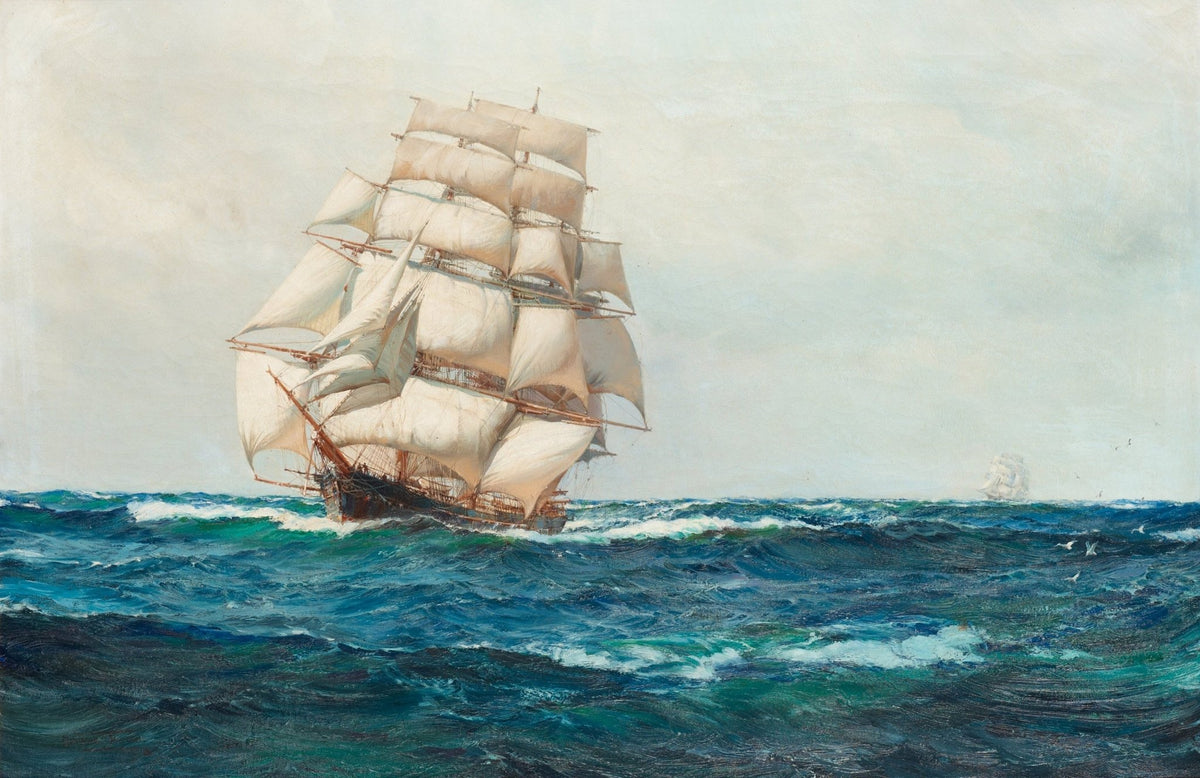 Hand-painted tall ship on open sea nautical oil painting on canvas