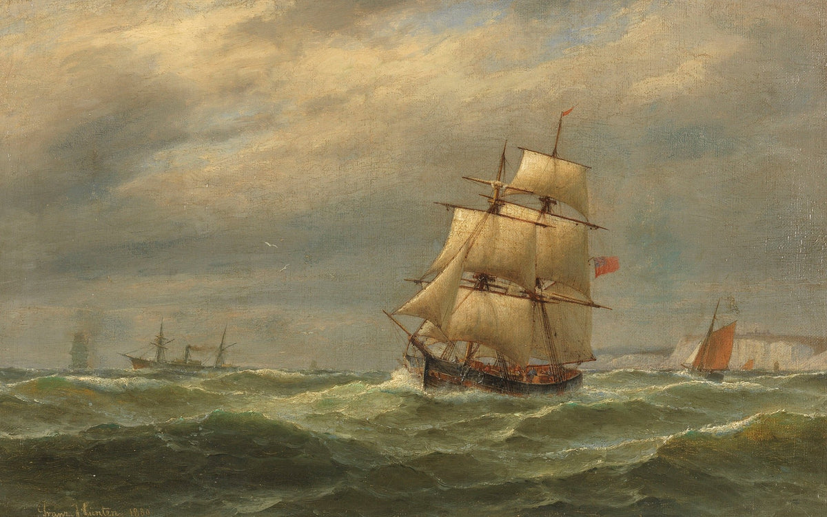 Hand-painted tall ship on rolling sea nautical oil painting on canvas