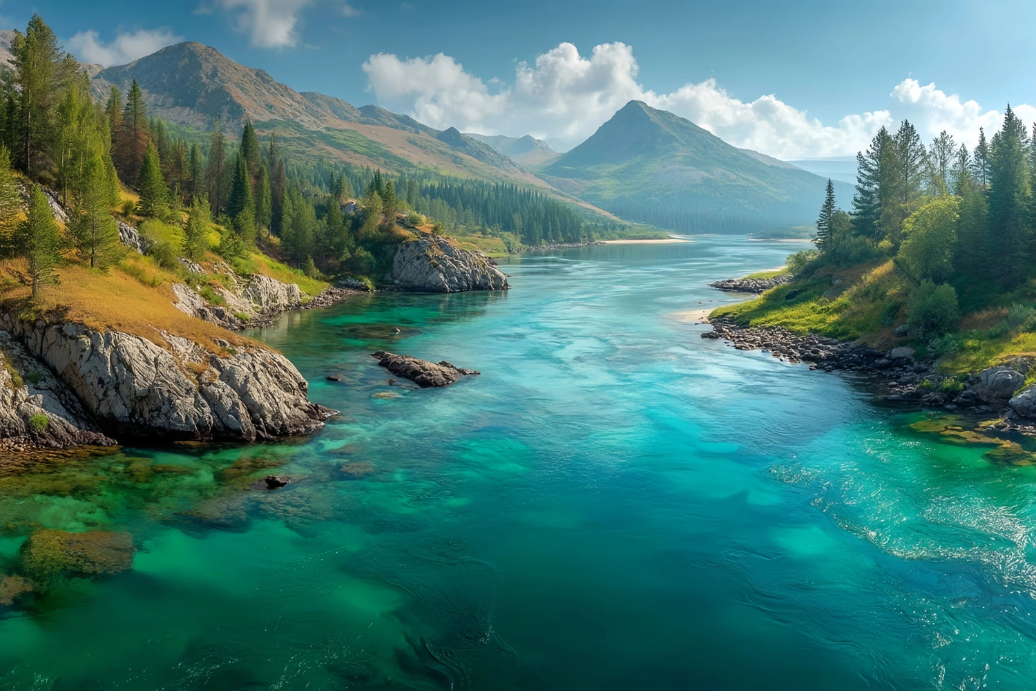 Turquoise River Mountain Landscape Original Oil Painting For Sale - Oil Painting Haven