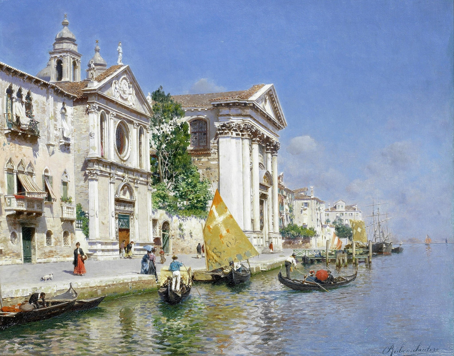 Venetian Canal with Gondolas and Church – Landscape Oil Painting - Oil Painting Haven