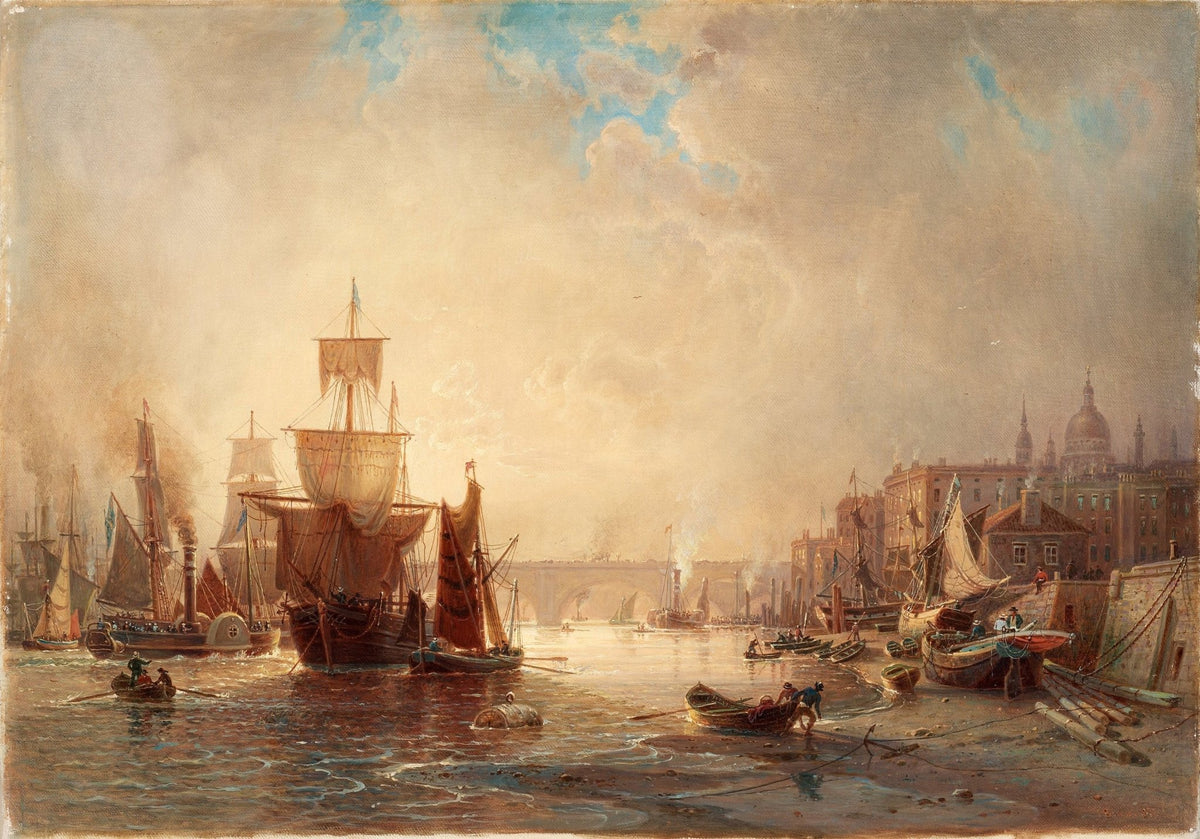 Hand-painted Venetian harbor at golden hour nautical oil painting on canvas