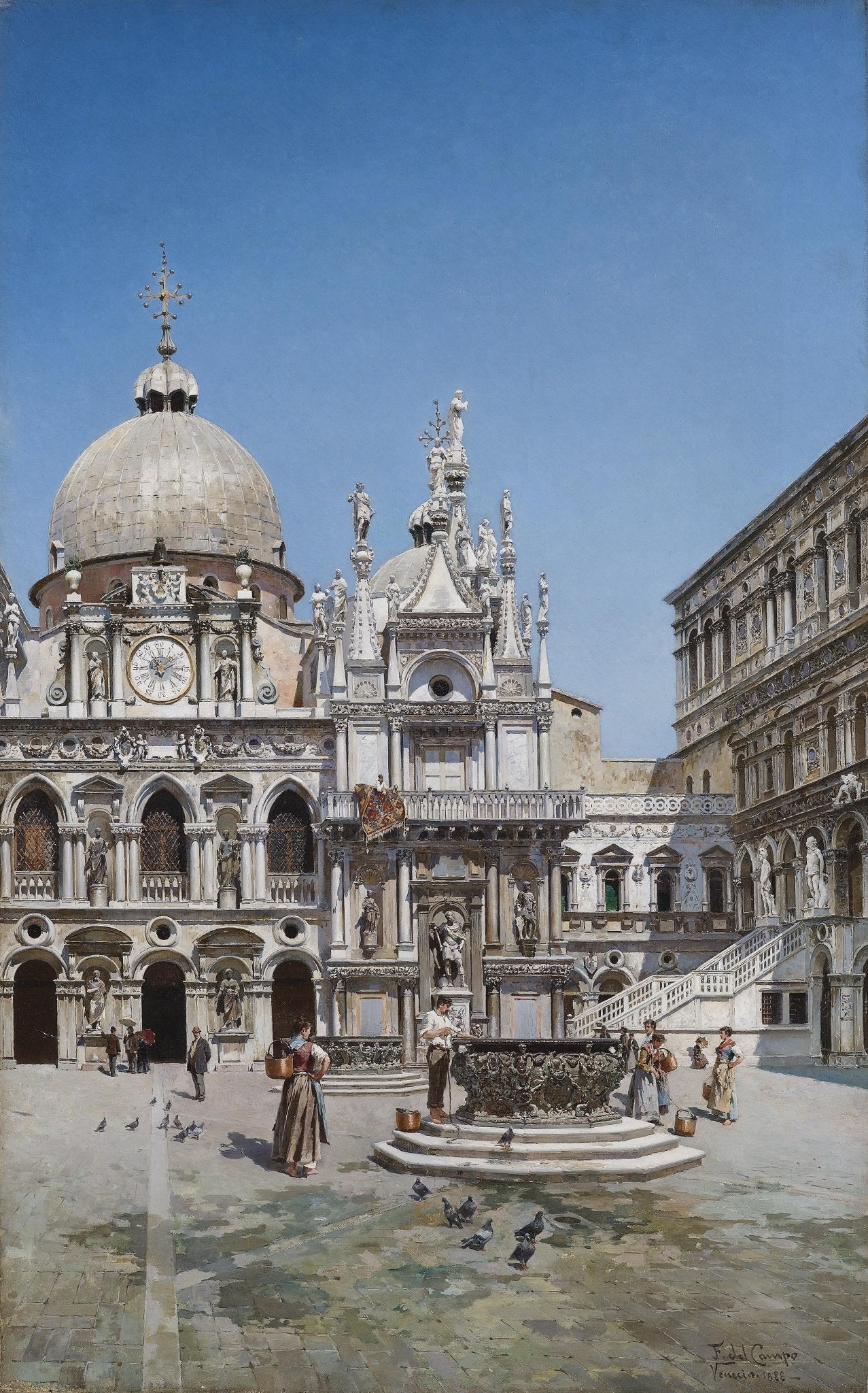 Venetian Palace Square, Fountain – Hand - Painted Landscape Oil Painting - Oil Painting Haven
