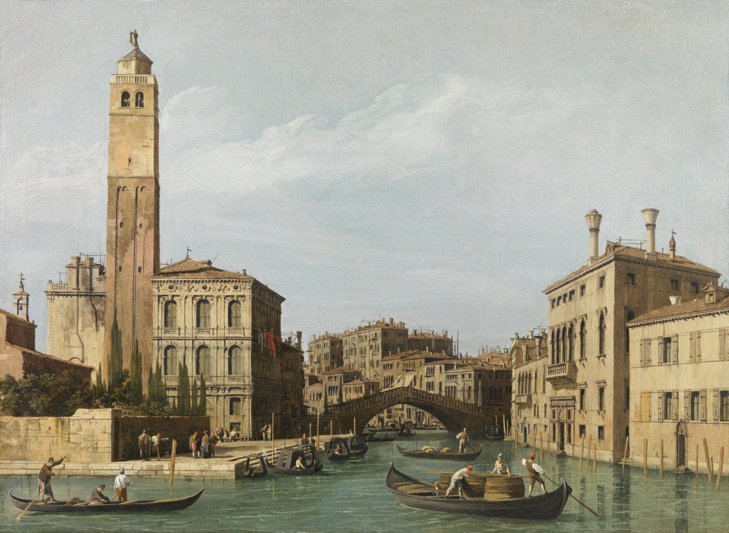 Hand painted landscape oil painting of Venice canal with gondolas and historic buildings, textured brushwork on canvas. - Add Frame, Architecture, Boat, Canal, Canvas, Hand Painted, Landscape, Made To Order, Oil Painting, Venice