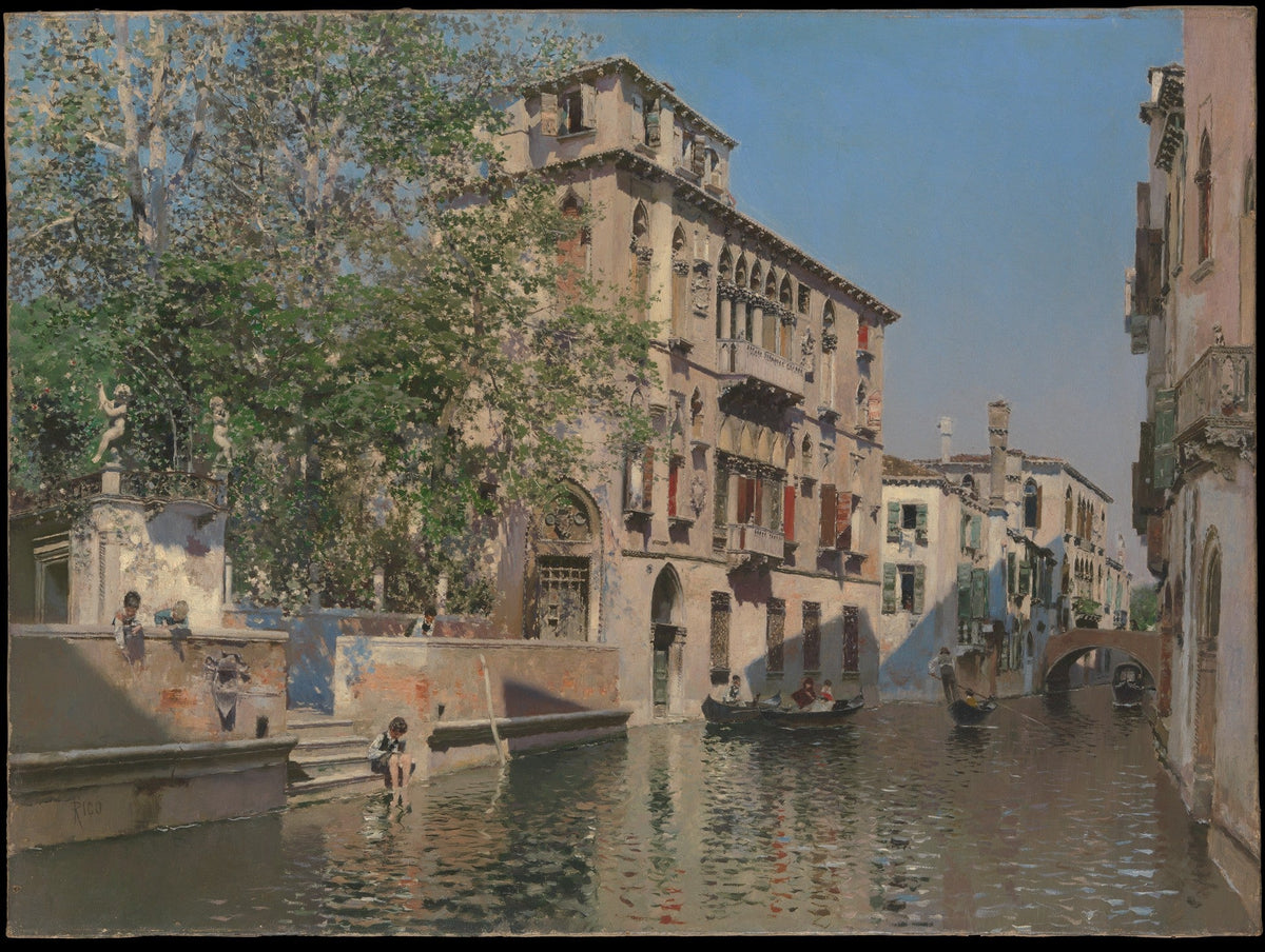 Landscape oil painting of Venice canal with gondolas, historic buildings, and textured brushwork on canvas. - Add Frame, Architecture, Boat, Canal, Canvas, Hand Painted, Lake, Landscape, Made To Order, Oil Painting, Venice