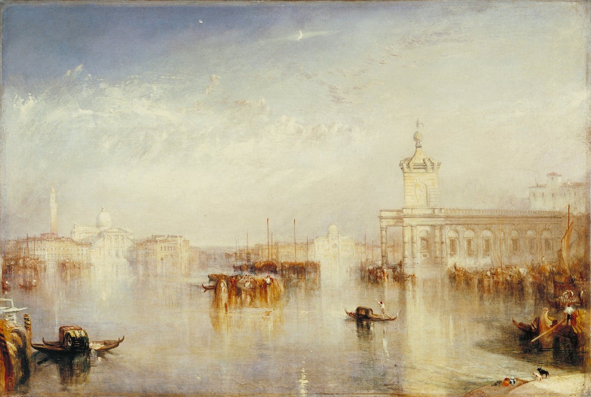 Landscape oil painting of Venice lagoon at sunrise with gondolas on calm water, hand painted oil on canvas with soft. - Add Frame, Boat, Canvas, Hand Painted, Landscape, Made To Order, Oil Painting, Sunrise, Venice