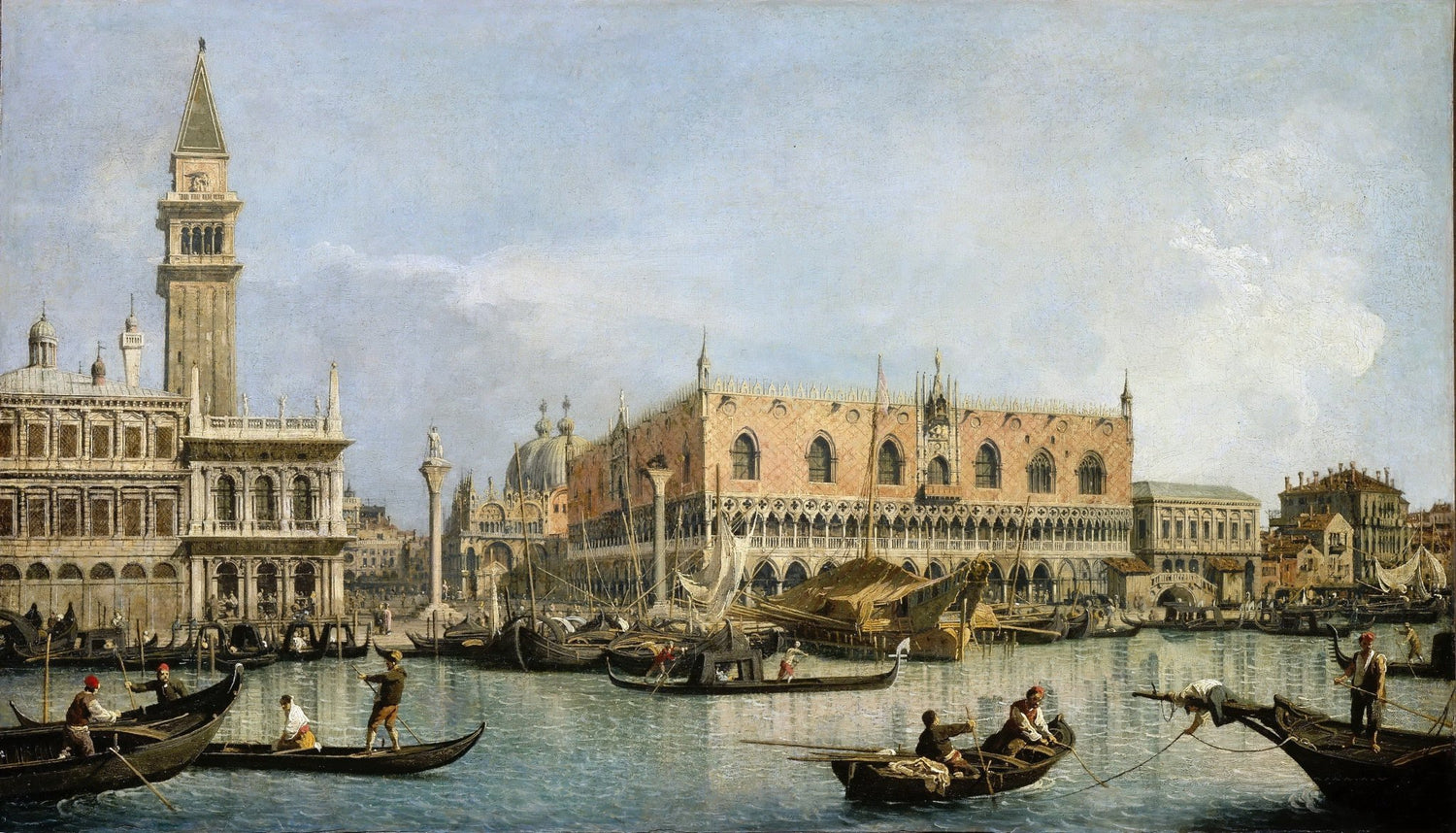Venice landscape oil painting with gondolas on water, textured brushwork, hand painted oil on canvas, St Mark’s Square. - Add Frame, Boat, Canvas, Hand Painted, Landscape, Made To Order, Oil Painting, Venice