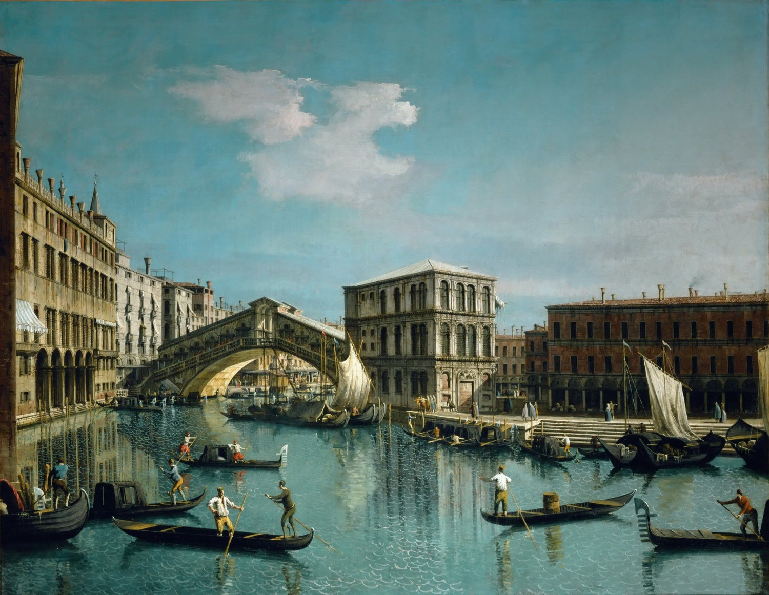 Landscape oil painting of Venice Rialto Bridge over canal with gondolas, textured brushwork on oil on canvas. - Add Frame, Architecture, Boat, Canal, Canvas, Hand Painted, Landscape, Made To Order, Oil Painting, Venice