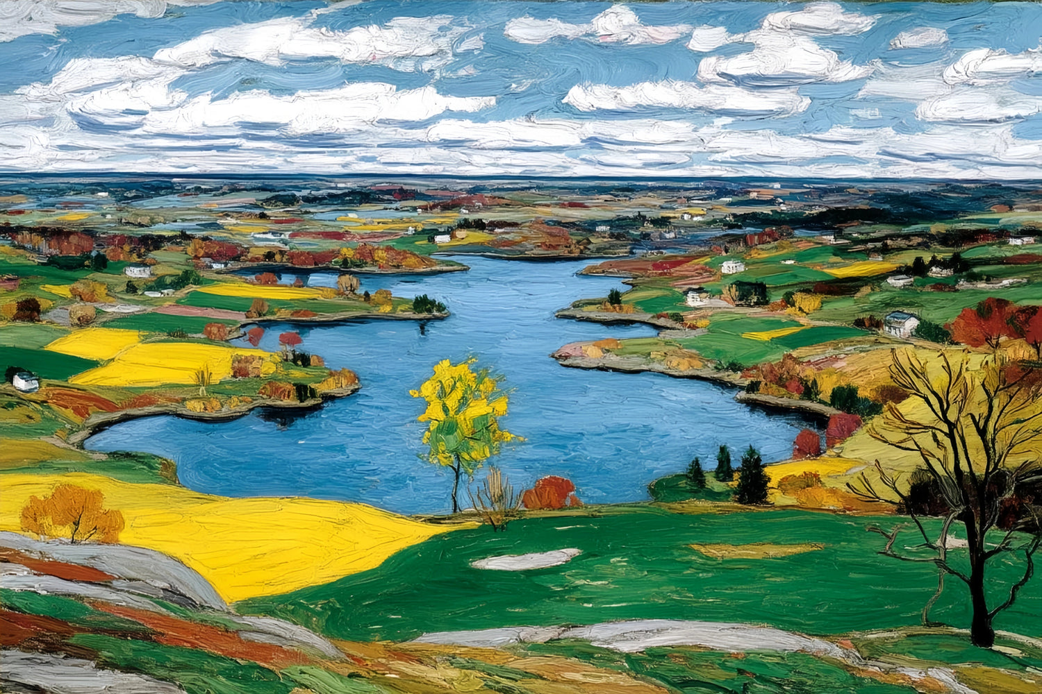 Vibrant Rural Lake Original Oil Painting For Sale | Landscape - Oil Painting Haven