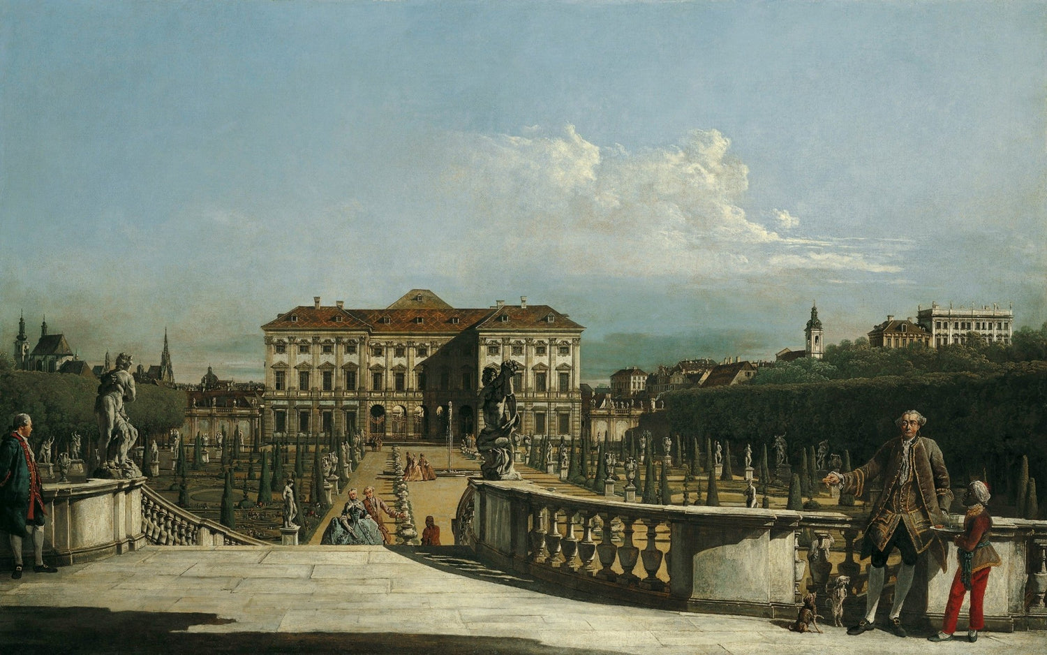 Landscape oil painting of Vienna Palace Garden with statues, hand painted oil on canvas, textured brushwork showing. - Add Frame, Architecture, Canvas, Castle, Garden, Hand Painted, Landscape, Made To Order, Oil Painting