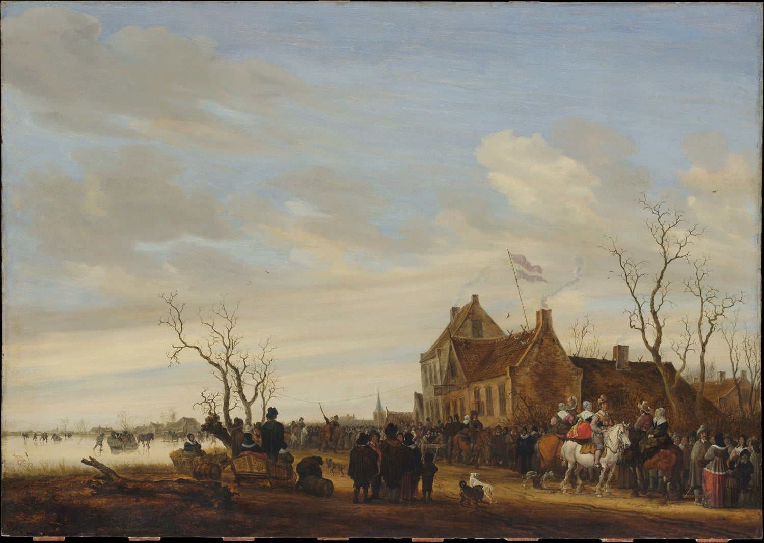 Village Gathering by Frozen River in Winter - People Oil Painting - Oil Painting Haven