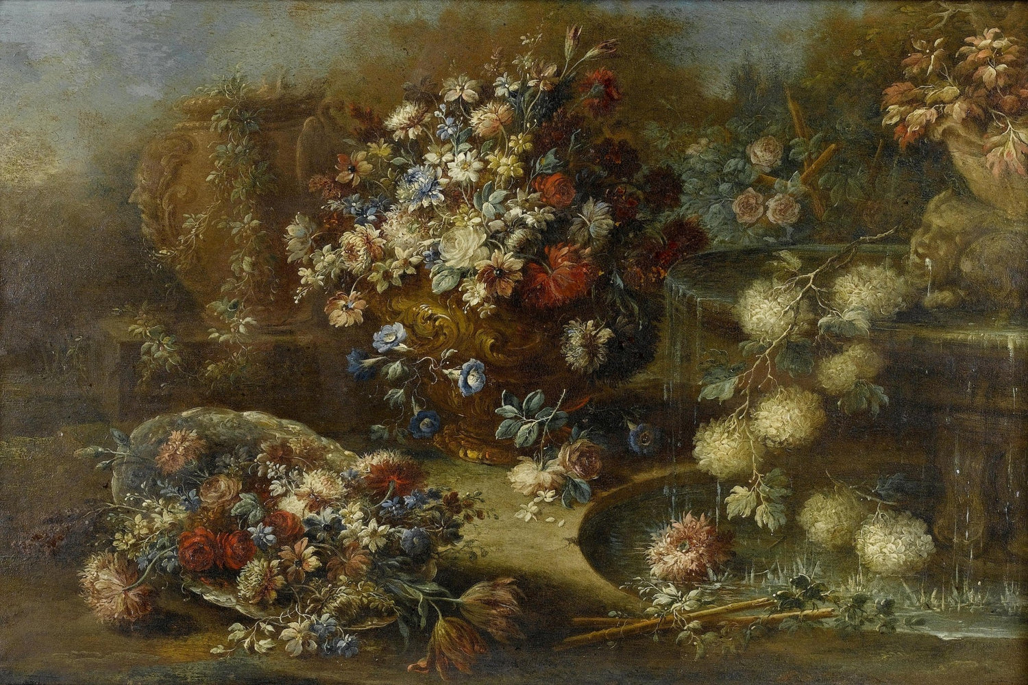 Vintage Garden Flower Arrangement in Urn – Floral Oil Painting - Oil Painting Haven