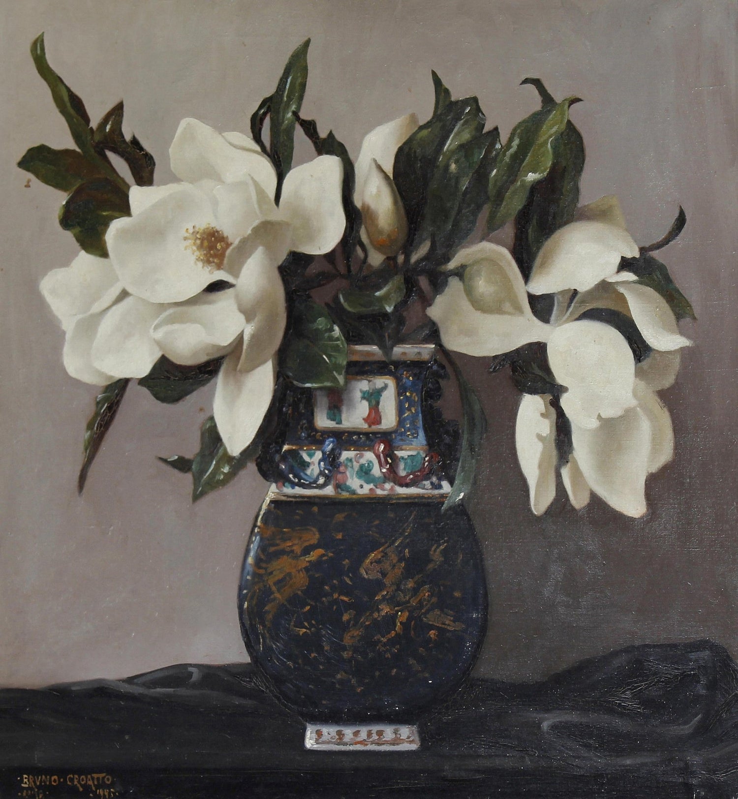 White Magnolia Still Life in Porcelain Vase – Floral Oil Painting - Oil Painting Haven