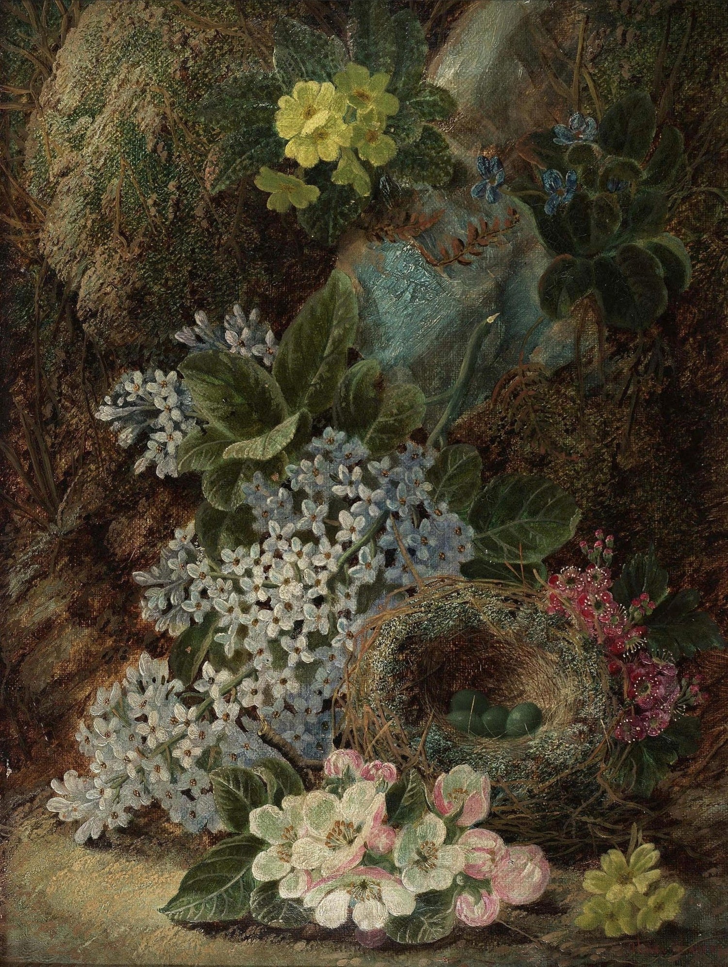 Wildflowers and Bird Nest Botanical Study – Floral Oil Painting - Oil Painting Haven