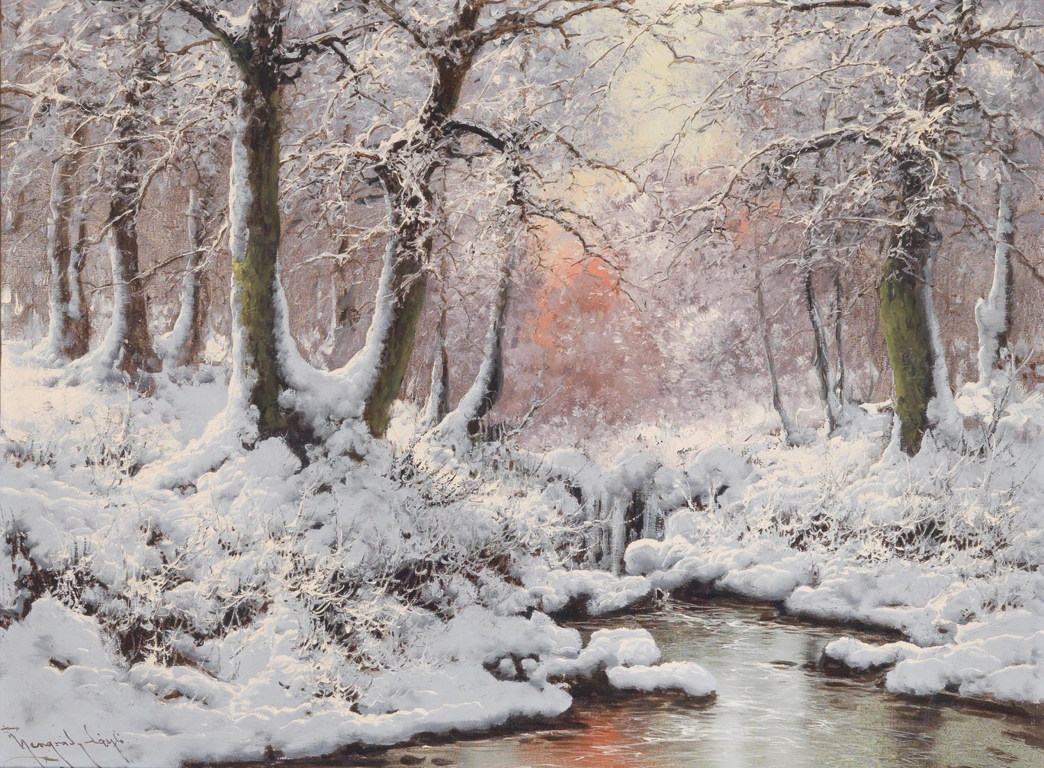 Winter Forest Stream After Snowfall – Hand - Painted Landscape Oil Painting - Oil Painting Haven
